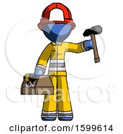 Poster, Art Print Of Blue Firefighter Fireman Man Holding Tools And Toolchest Ready To Work