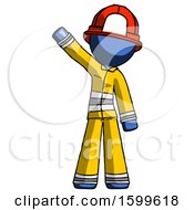Poster, Art Print Of Blue Firefighter Fireman Man Waving Emphatically With Right Arm