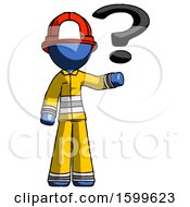 Poster, Art Print Of Blue Firefighter Fireman Man Holding Question Mark To Right