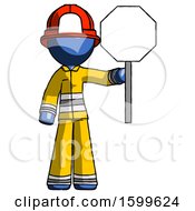 Poster, Art Print Of Blue Firefighter Fireman Man Holding Stop Sign