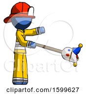 Poster, Art Print Of Blue Firefighter Fireman Man Holding Jesterstaff - I Dub Thee Foolish Concept