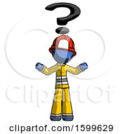 Poster, Art Print Of Blue Firefighter Fireman Man With Question Mark Above Head Confused