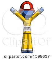Poster, Art Print Of Blue Firefighter Fireman Man With Arms Out Joyfully
