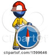 Poster, Art Print Of Blue Firefighter Fireman Man Standing Beside Large Compass