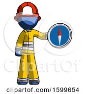 Poster, Art Print Of Blue Firefighter Fireman Man Holding A Large Compass