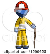 Poster, Art Print Of Blue Firefighter Fireman Man Standing With Hiking Stick
