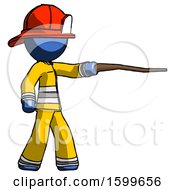 Poster, Art Print Of Blue Firefighter Fireman Man Pointing With Hiking Stick
