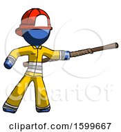 Poster, Art Print Of Blue Firefighter Fireman Man Bo Staff Pointing Right Kung Fu Pose
