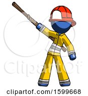 Poster, Art Print Of Blue Firefighter Fireman Man Bo Staff Pointing Up Pose
