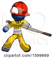 Poster, Art Print Of Blue Firefighter Fireman Man Bo Staff Action Hero Kung Fu Pose