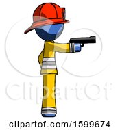 Poster, Art Print Of Blue Firefighter Fireman Man Firing A Handgun