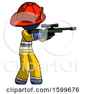 Poster, Art Print Of Blue Firefighter Fireman Man Shooting Sniper Rifle