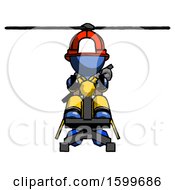Poster, Art Print Of Blue Firefighter Fireman Man Flying In Gyrocopter Front View