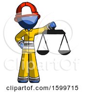 Poster, Art Print Of Blue Firefighter Fireman Man Holding Scales Of Justice