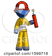 Poster, Art Print Of Blue Firefighter Fireman Man Holding Dynamite With Fuse Lit