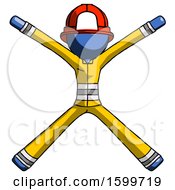 Poster, Art Print Of Blue Firefighter Fireman Man With Arms And Legs Stretched Out