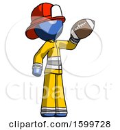 Poster, Art Print Of Blue Firefighter Fireman Man Holding Football Up