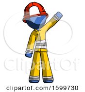 Poster, Art Print Of Blue Firefighter Fireman Man Waving Emphatically With Left Arm