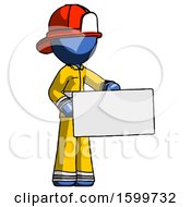 Poster, Art Print Of Blue Firefighter Fireman Man Presenting Large Envelope