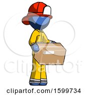 Poster, Art Print Of Blue Firefighter Fireman Man Holding Package To Send Or Recieve In Mail