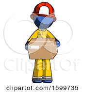 Poster, Art Print Of Blue Firefighter Fireman Man Holding Box Sent Or Arriving In Mail