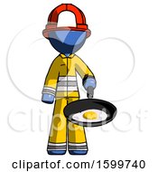 Poster, Art Print Of Blue Firefighter Fireman Man Frying Egg In Pan Or Wok