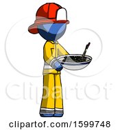 Blue Firefighter Fireman Man Holding Noodles Offering To Viewer