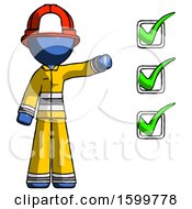 Poster, Art Print Of Blue Firefighter Fireman Man Standing By List Of Checkmarks