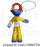 Poster, Art Print Of Blue Firefighter Fireman Man With Word Bubble Talking Chat Icon