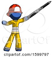 Poster, Art Print Of Blue Firefighter Fireman Man Demonstrating That Indeed The Pen Is Mightier