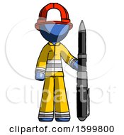 Blue Firefighter Fireman Man Holding Large Pen