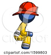 Blue Firefighter Fireman Man Squatting Facing Right