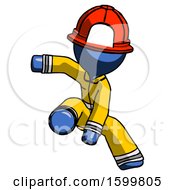 Poster, Art Print Of Blue Firefighter Fireman Man Action Hero Jump Pose