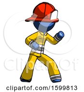 Poster, Art Print Of Blue Firefighter Fireman Man Martial Arts Defense Pose Right