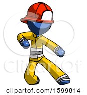 Poster, Art Print Of Blue Firefighter Fireman Man Karate Defense Pose Right