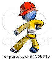 Poster, Art Print Of Blue Firefighter Fireman Man Karate Defense Pose Left