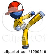 Poster, Art Print Of Blue Firefighter Fireman Man Ninja Kick Right