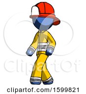 Poster, Art Print Of Blue Firefighter Fireman Man Man Walking Turned Left Front View