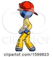 Poster, Art Print Of Blue Firefighter Fireman Man Walking Left Side View