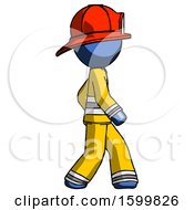 Poster, Art Print Of Blue Firefighter Fireman Man Walking Right Side View