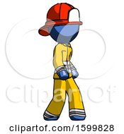 Poster, Art Print Of Blue Firefighter Fireman Man Walking Turned Right Front View