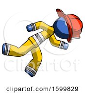 Poster, Art Print Of Blue Firefighter Fireman Man Running While Falling Down