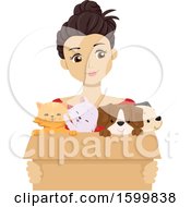 Poster, Art Print Of Teen Girl Holding A Box Of Foster Puppies And Kittens