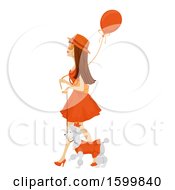 Poster, Art Print Of Teen Girl In An Orange Dress Walking Her Dog And Celebrating Kings Day