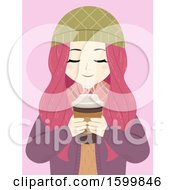 Poster, Art Print Of Teen Girl With Pink Hair Smelling Hot Coffee