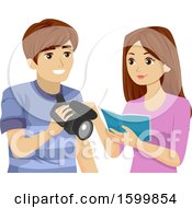 Poster, Art Print Of Teen Girl And Guy Reading A Manual For A Video Camera
