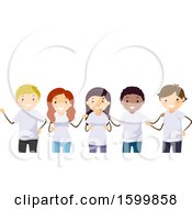 Clipart Of A Group Of Teenagers Wearing White Shirts Royalty Free Vector Illustration
