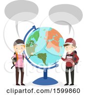 Poster, Art Print Of Traveling Teen Boy And Girl Talkinga Nd Presenting A Desk Globe