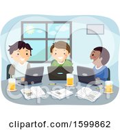 Clipart Of A Group Of Teenage Guys Studying With Laptops Royalty Free Vector Illustration