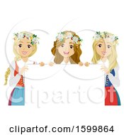 Poster, Art Print Of Group Of Teen Girls Holding A Sign And Wearing Flower Wreaths For Midsummer Festival